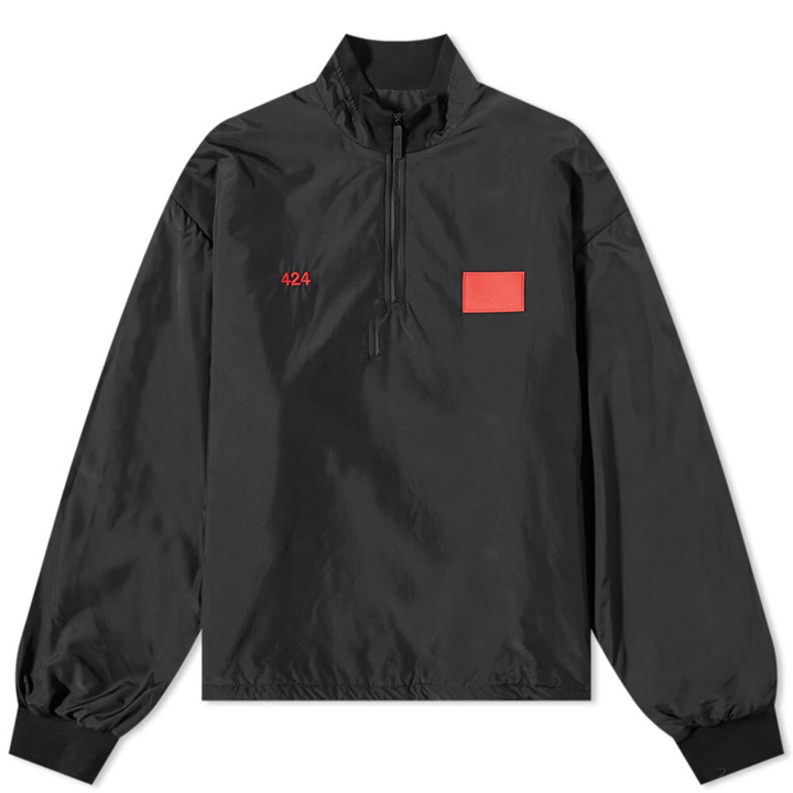 Photo: 424 Men's Quarter Zip Logo Track Jacket in Black