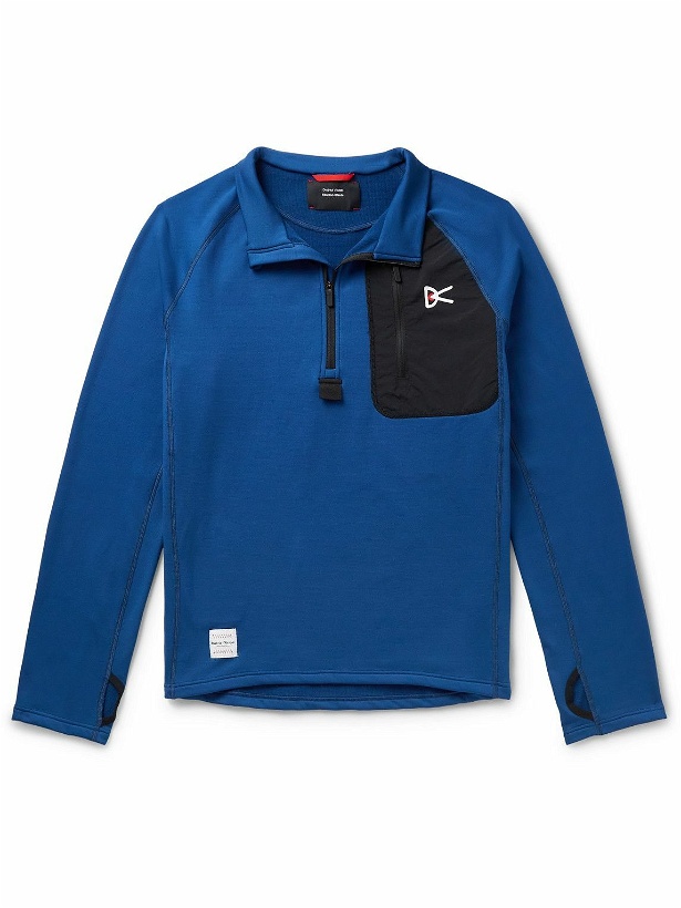 Photo: DISTRICT VISION - Luca Shell-Trimmed Recycled Stretch-Jersey Half-Zip Running Top - Blue