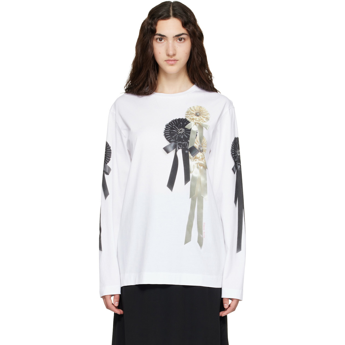 Simone Rocha White Ribbon Rosette Print Long Sleeve T-shirt