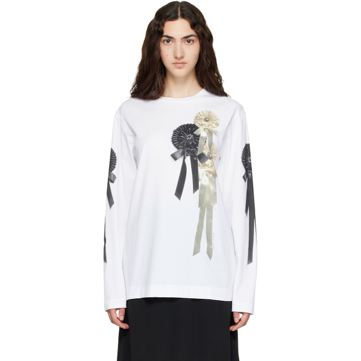 Photo: Simone Rocha White Ribbon Rosette Print Long Sleeve T-shirt