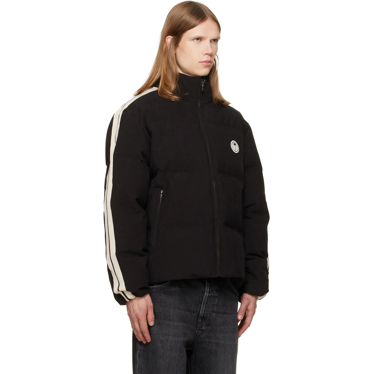 Palm Angels Black Tree Logo Cord Track Down Jacket