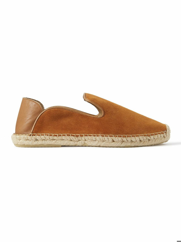 Photo: Frescobol Carioca - Collapsible-Heel Leather-Trimmed Suede Espadrilles - Brown