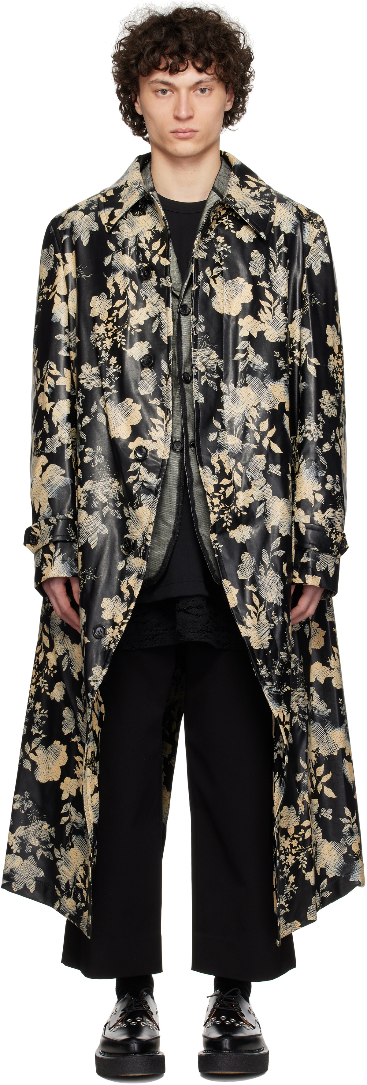 Comme des Garçons Homme Plus Black Printed Faux-Leather Coat