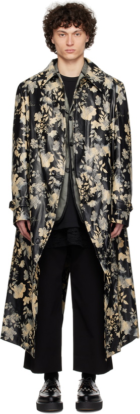 Photo: Comme des Garçons Homme Plus Black Printed Faux-Leather Coat