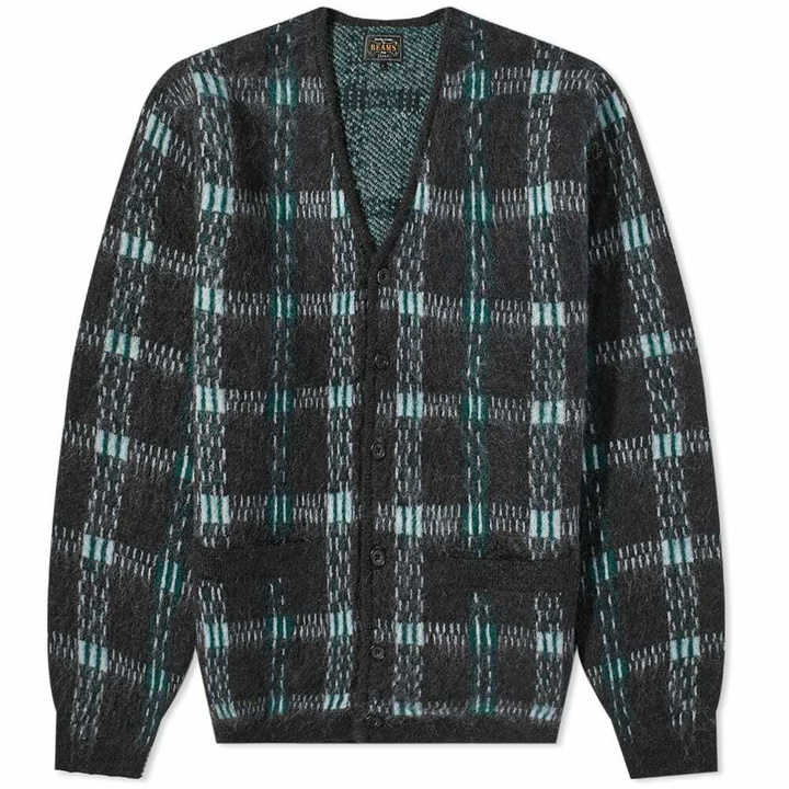 Photo: Beams Plus Men's Check Jacquard Mohair Cardigan in Black