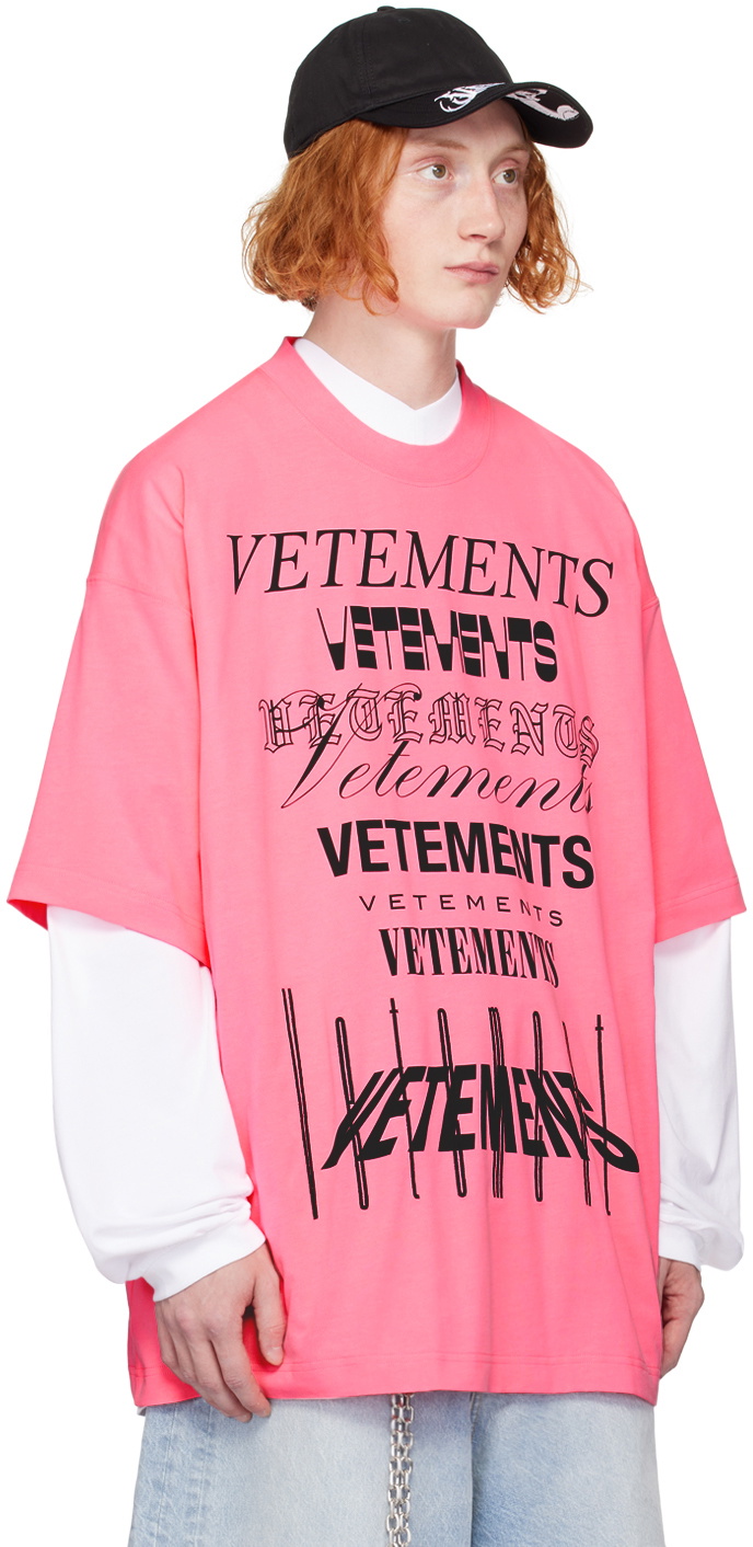VETEMENTS Pink Multi Logo T-Shirt Vetements