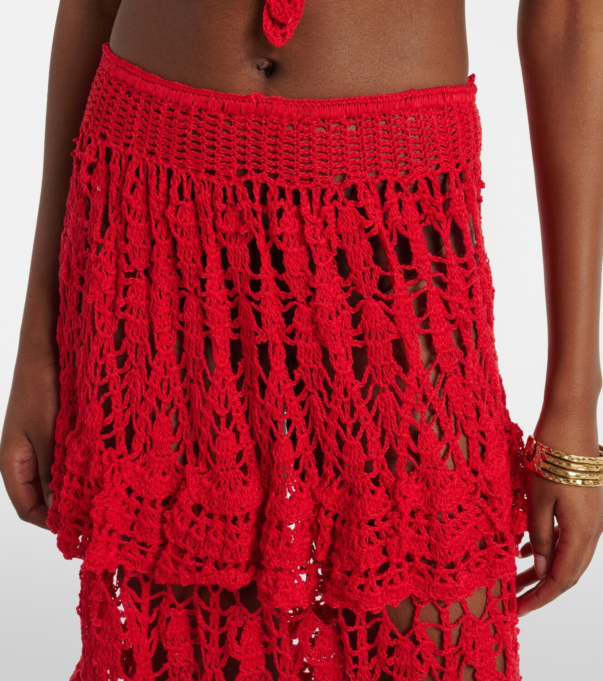 Anna Kosturova Elsie crochet ruffled cotton midi skirt
