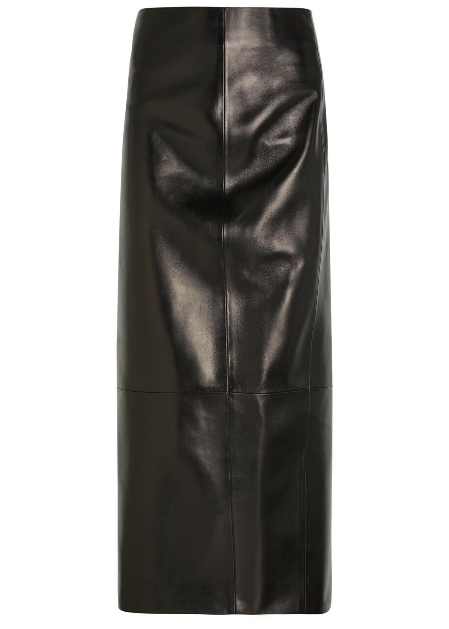 Khaite Lyle Leather Midi Pencil Skirt Black