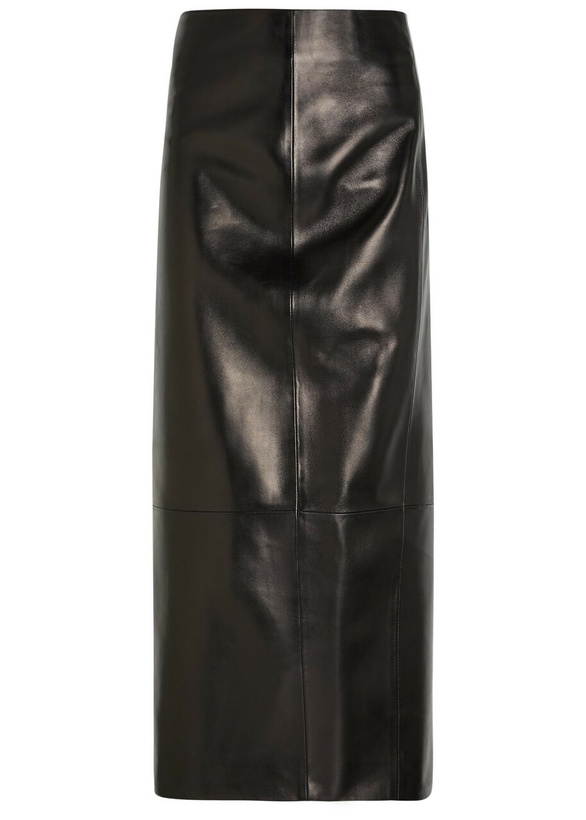 Photo: Khaite Lyle Leather Midi Pencil Skirt Black