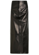 Khaite Lyle Leather Midi Pencil Skirt Black