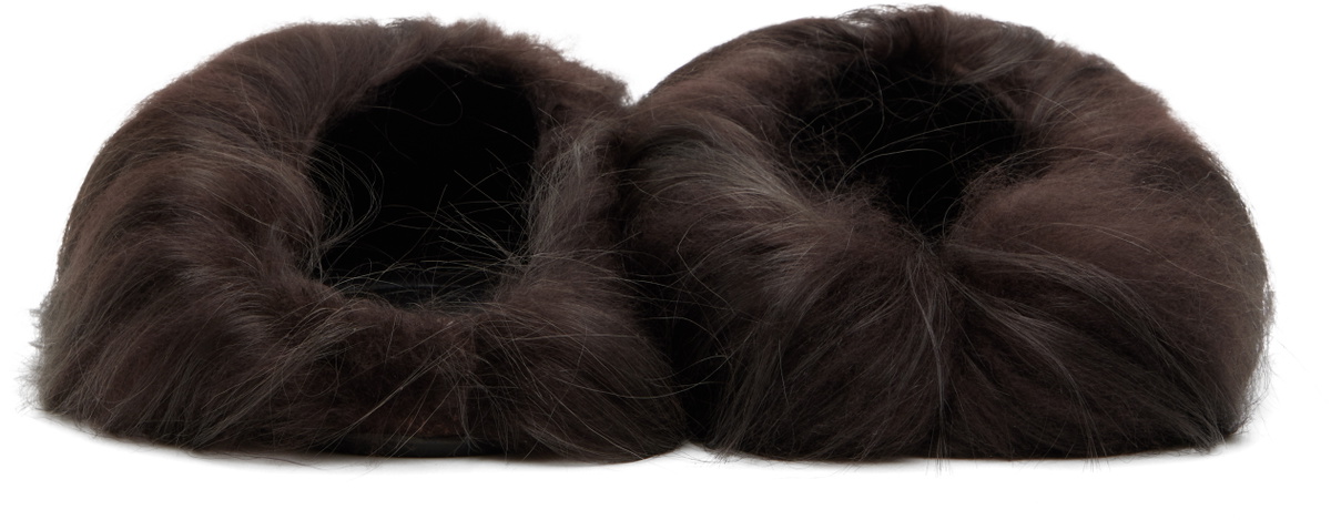Marni Brown Long Hair Fur Fussbett Slippers