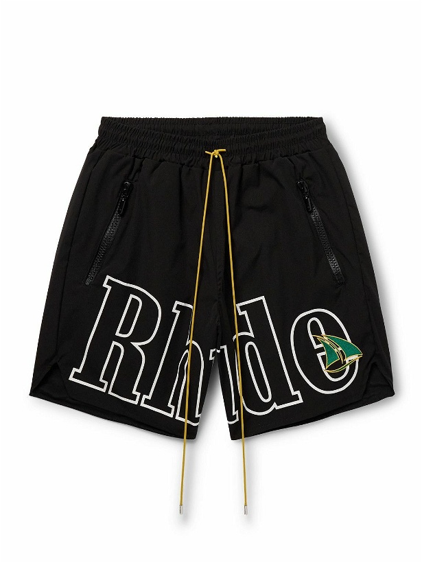 Photo: Rhude - St. Tropez Straight-Leg Logo-Print and Embroidered Shell Shorts - Black