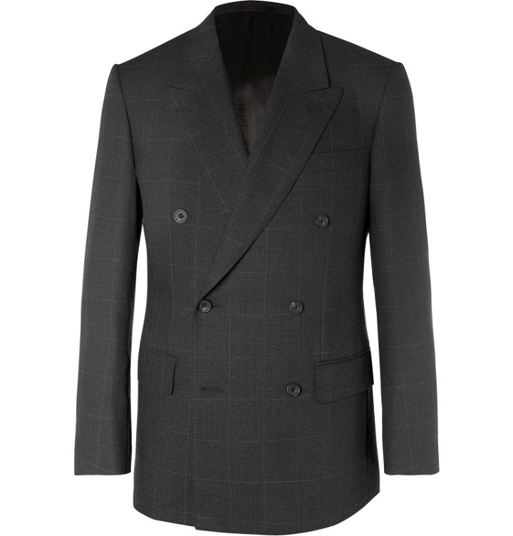 Photo: Kingsman - Grey Slim-Fit Double-Breasted Prince of Wales Checked Wool Suit Jacket - Blue