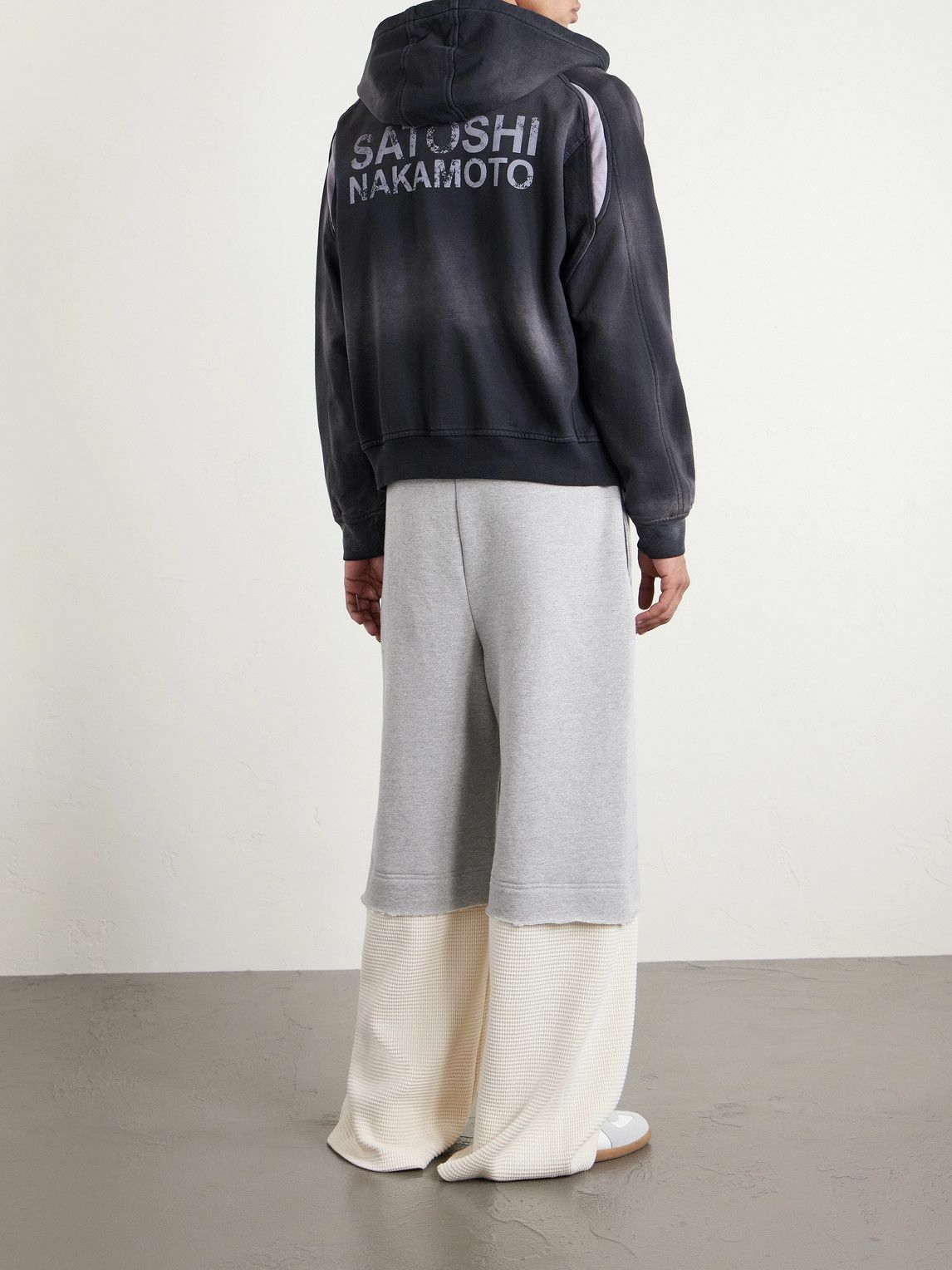 Satoshi Nakamoto - Wide-Leg Logo-Embellished Cotton-Jersey and Waffle-Knit Sweatpants - Gray