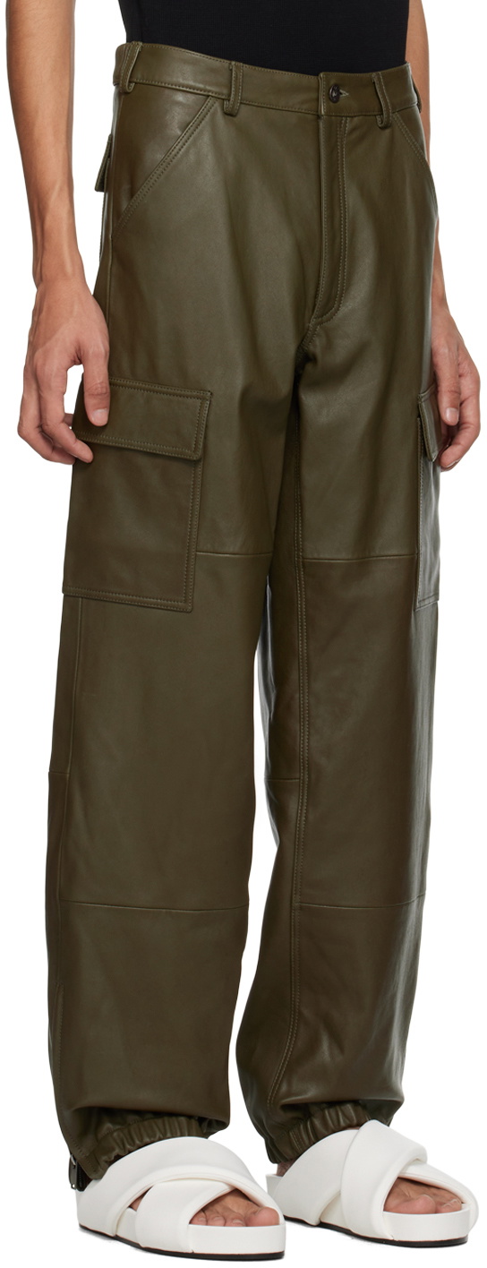 ALTU Khaki Cargo Pocket Leather Pants