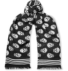 Alexander McQueen - Fringed Logo-Print Modal Scarf - Black