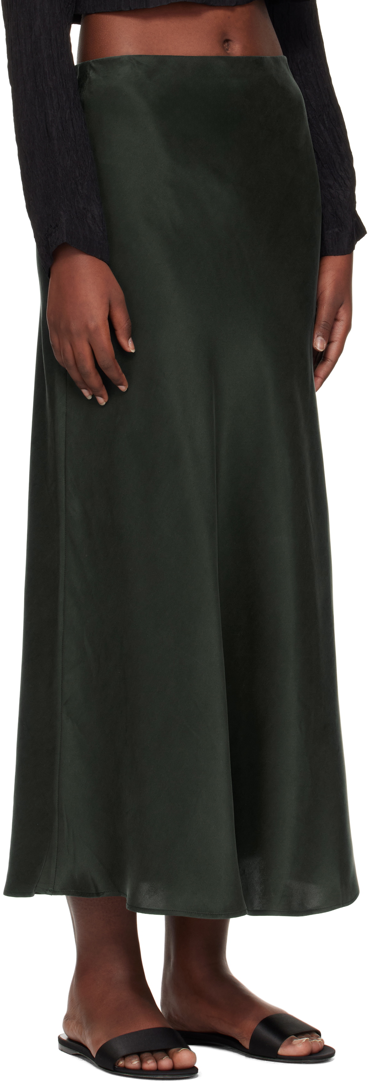 Silk Laundry Green Long Bias Cut Maxi Skirt