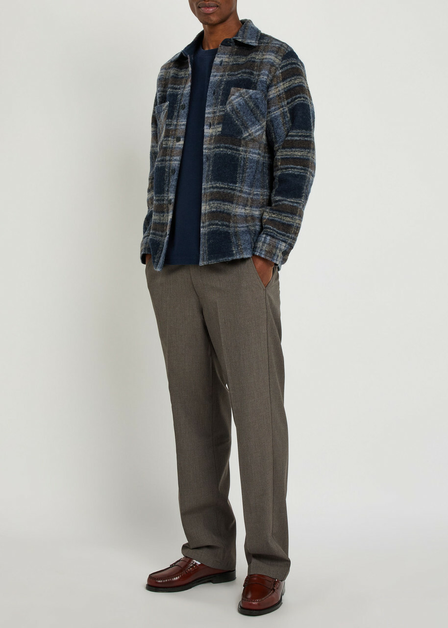 Wax London Whiting Checked Wool-blend Overshirt Navy