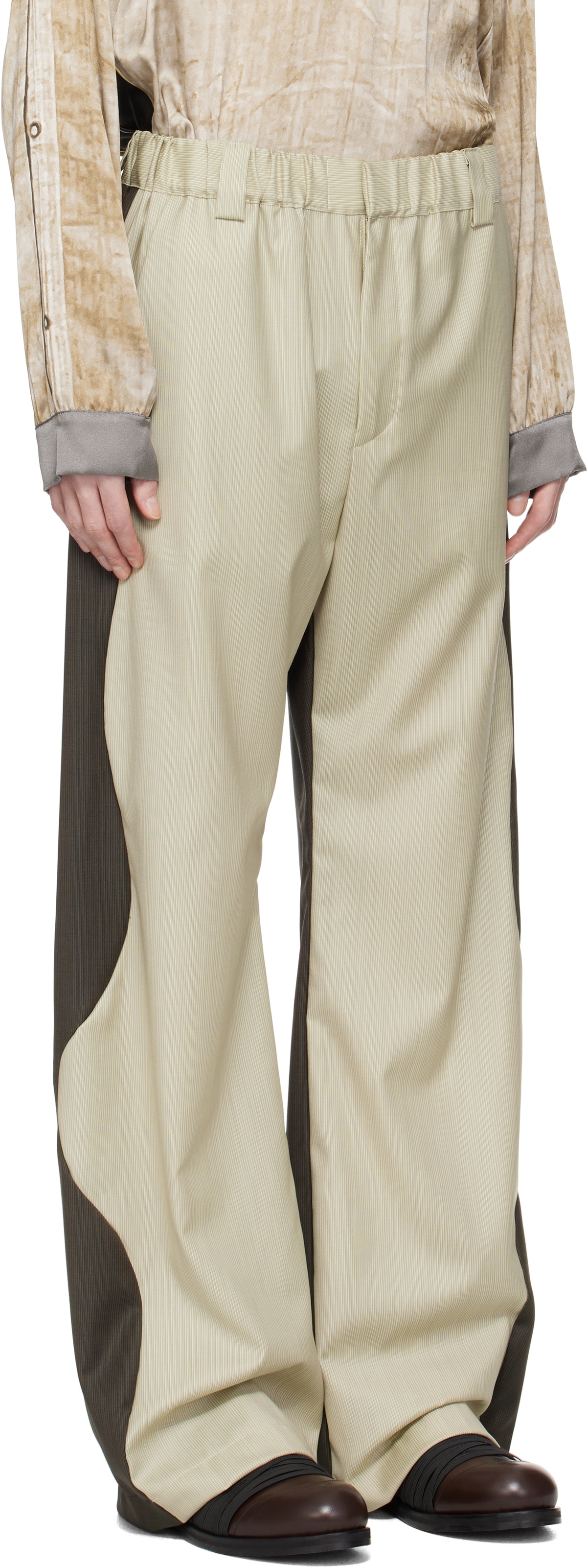 Serapis Beige & Khaki Wool Split Trousers