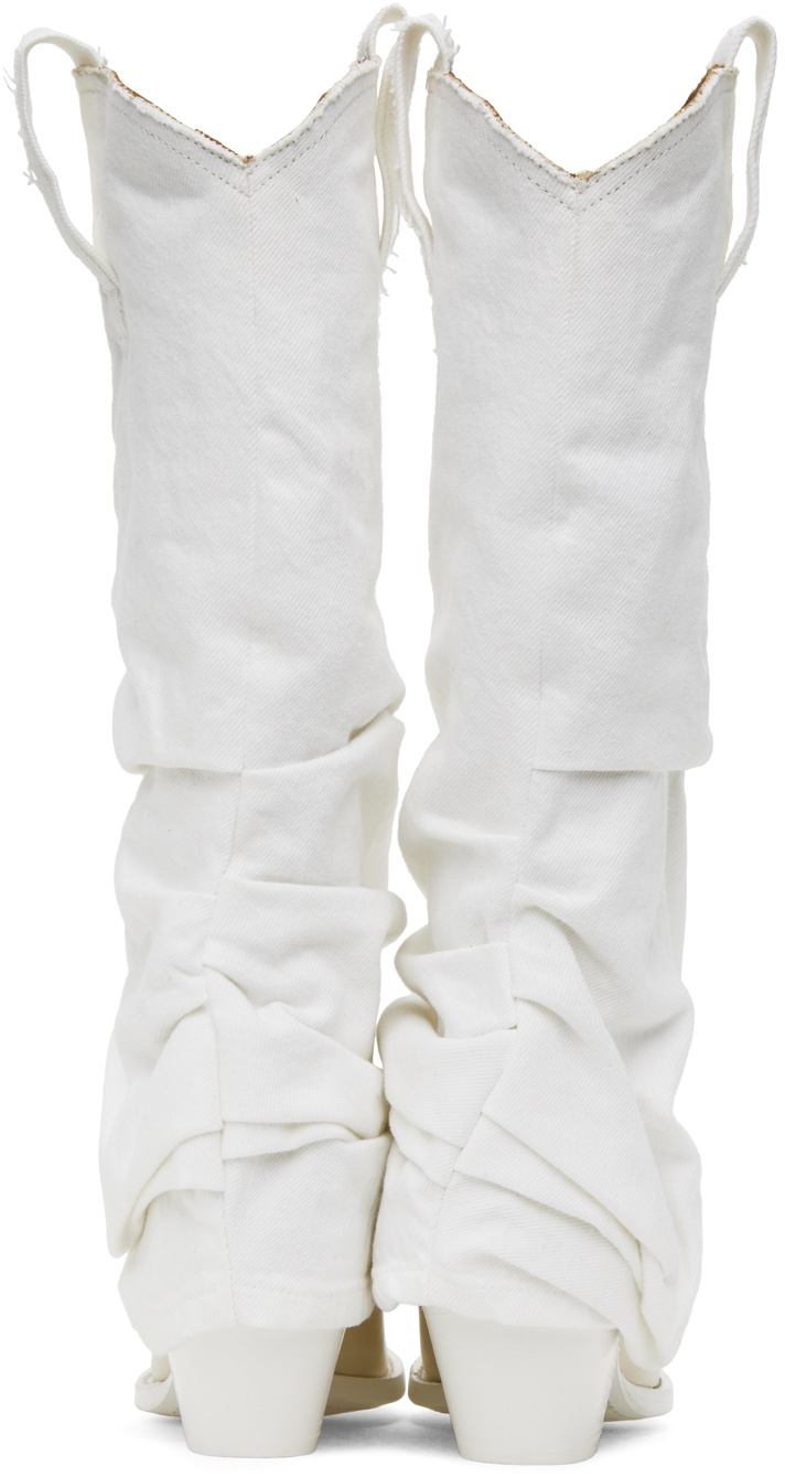 R13 White Off White Mid Cowboy Denim Sleeve Boots R13