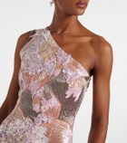 Là Fuori Embellished one-shoulder gown
