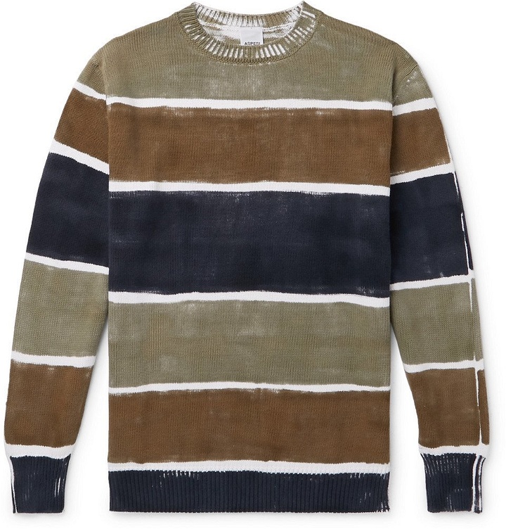 Photo: Aspesi - Slim-Fit Hand-Painted Striped Cotton Sweater - Multi