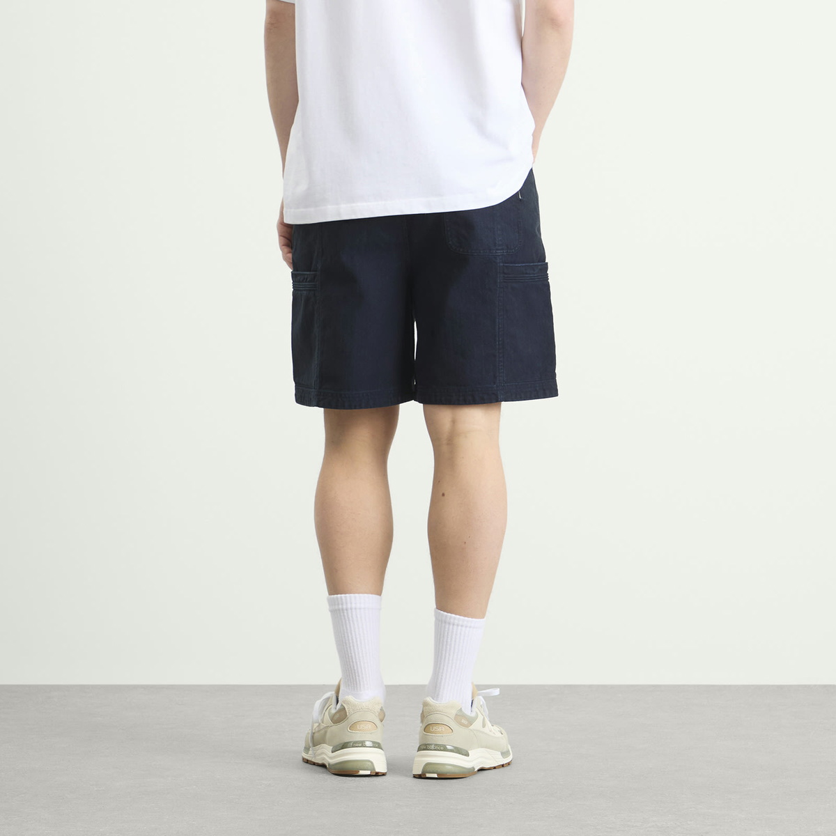 Folk Men's Lunar Jean Short in Deep Indigo Herringbone