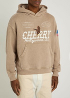 Cherry Los Angeles Hollywood Logo Hooded Cotton Sweatshirt Tan