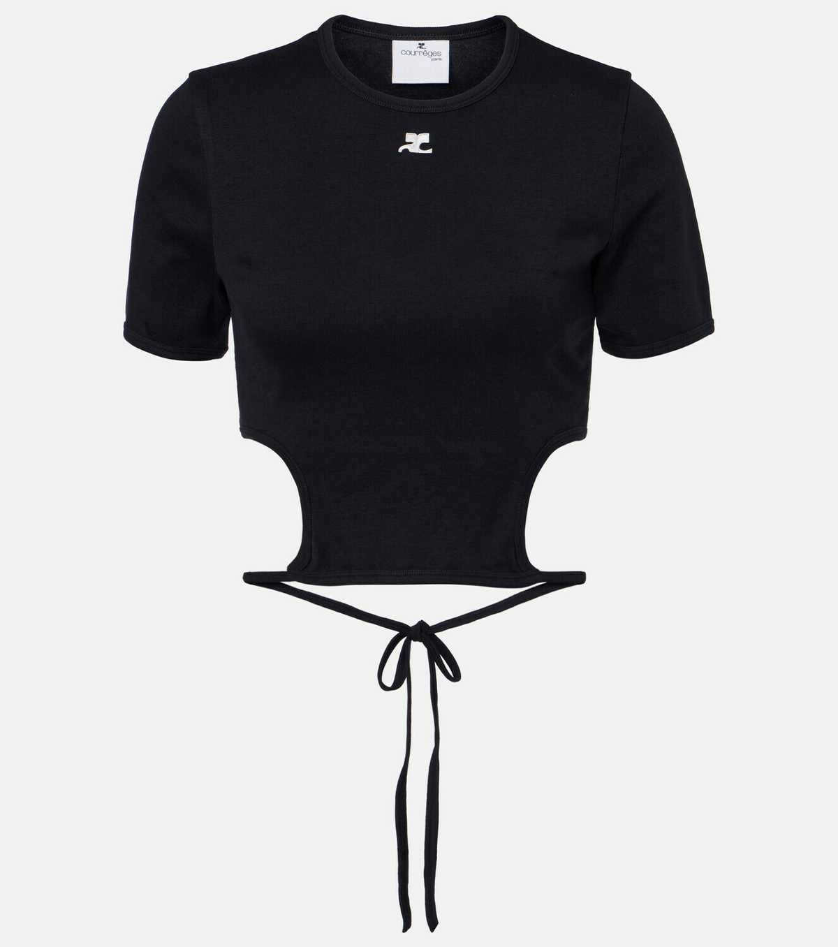 Courrèges Logo cutout tie-back cotton crop top