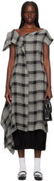 Y's Black & Gray U-Handkerchief Hem Midi Dress