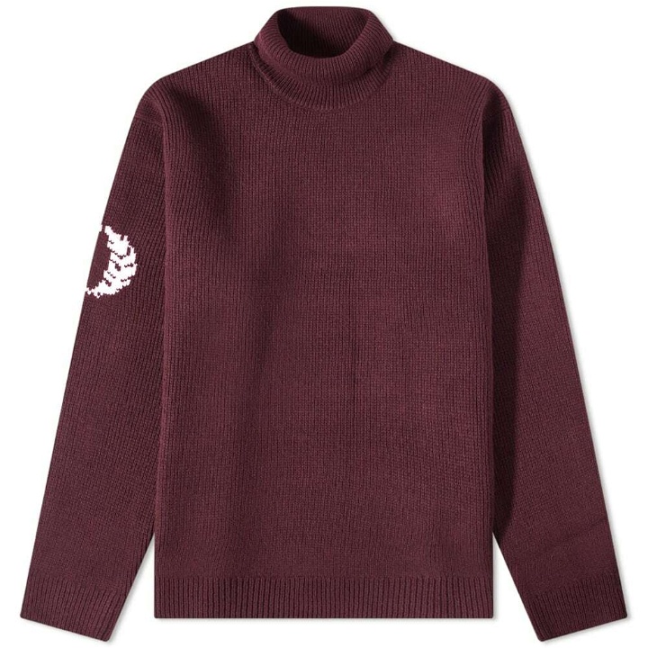 Photo: Fred Perry Authentic Men's Laurel Wreath Roll Neck Knit in Oxblood