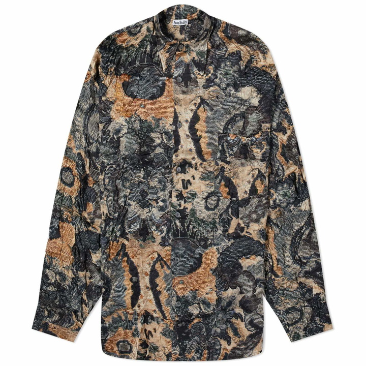 Photo: Acne Studios Men's Sandrok Cross Stitch Flower Shirt in Blue/Pink