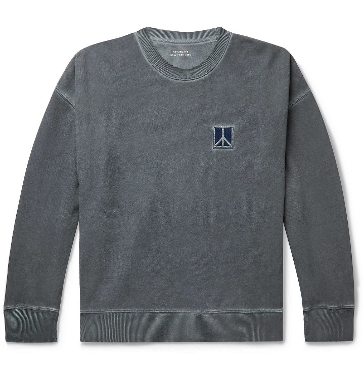 Photo: Saturdays NYC - Ari Peace Embroidered Pigment-Dyed Loopback Cotton-Jersey Sweatshirt - Gray