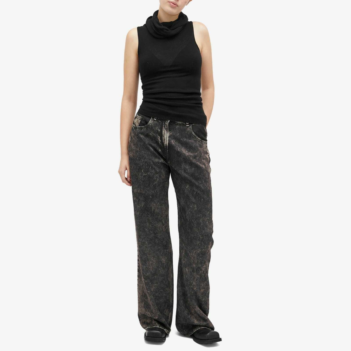 Acne Studios Women's Mesh Vest Top With Pockets in Black&Beige