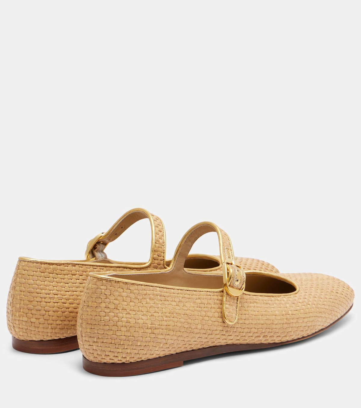 Le Monde Béryl Leather-trimmed raffia Mary Jane flats Le Monde Beryl