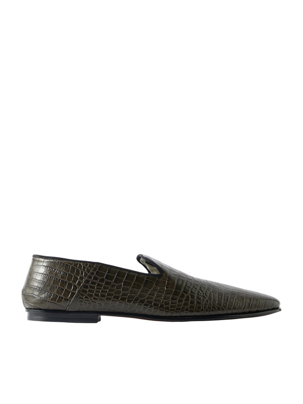Photo: TOM FORD - Steven Grosgrain-Trimmed Croc-Effect Leather Loafers - Brown