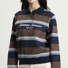 Samsøe Samsøe Women's Sadory Long Sleeve Polo in Brown Blue Stripe
