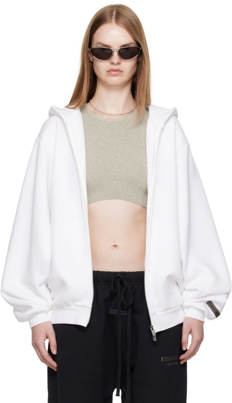 Photo: Fear of God ESSENTIALS White 90s Fleece Zip-Up Hoodie