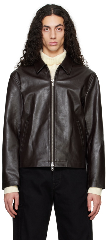 Photo: Dunst Brown Calf Skin Collared Leather Jacket