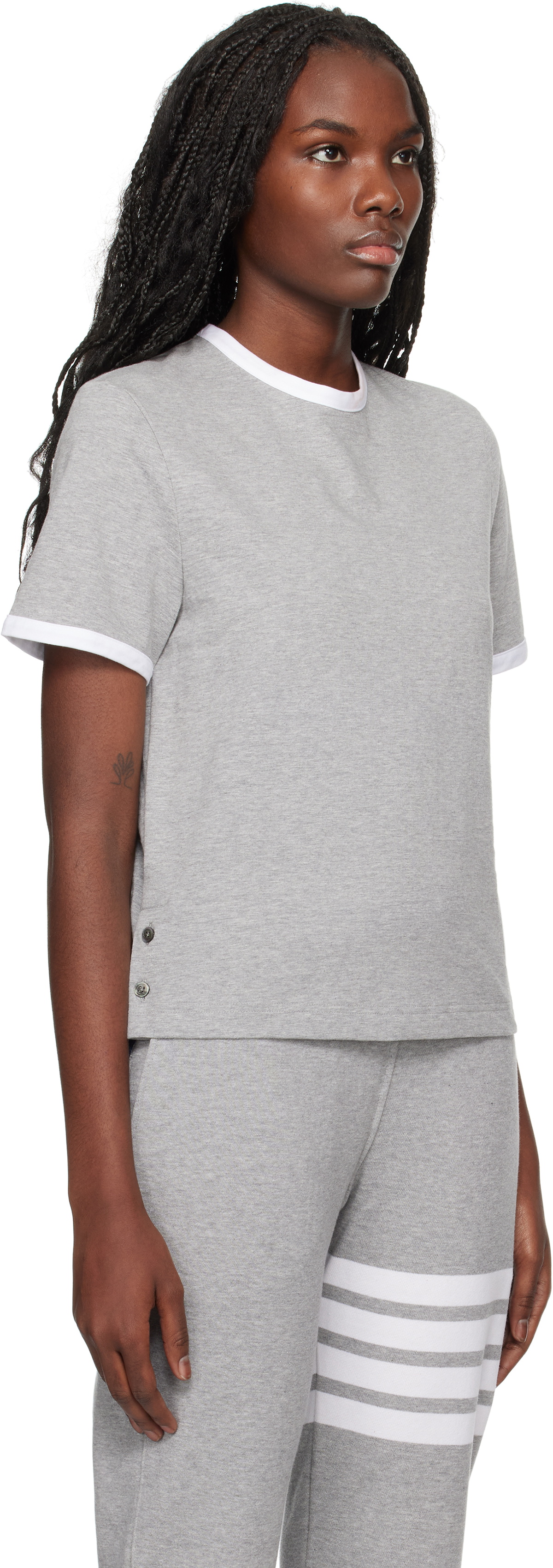 Thom Browne Gray RWB-Stripe Logo-Patch T-shirt