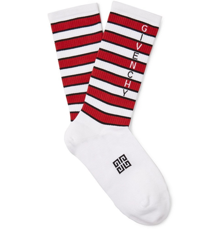 Photo: Givenchy - Logo-Intarsia Stretch Striped Cotton-Blend Socks - Men - White