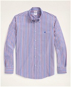Brooks Brothers Men's Stretch Regent Regular-Fit Sport Shirt, Non-Iron Stripe | Medium Blue