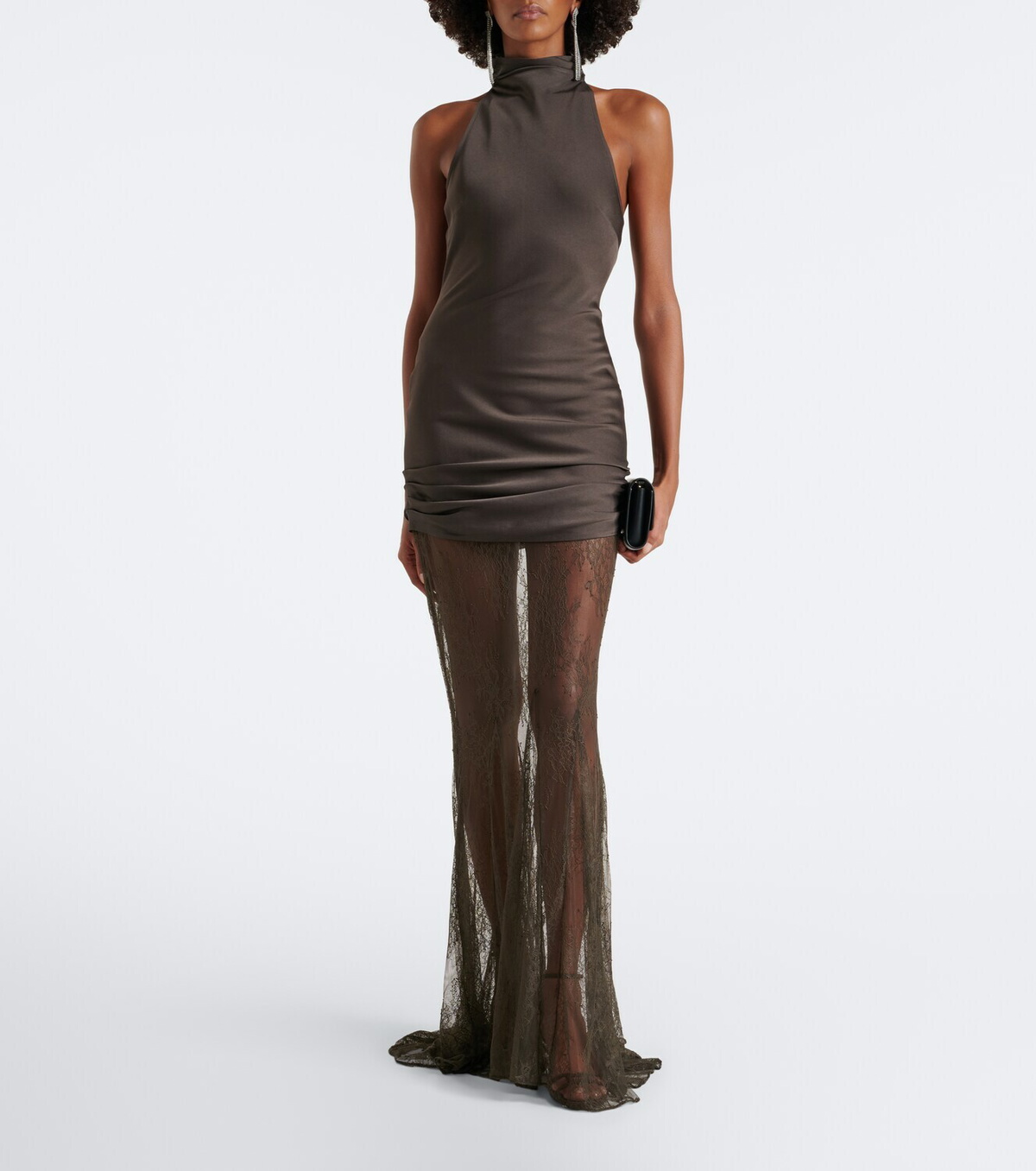 De La Vali Eldra ruched lace-trimmed satin maxi dress