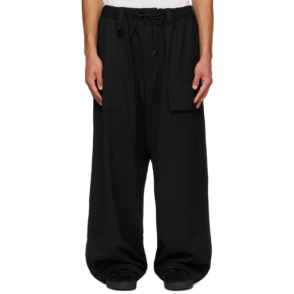 Y-3 Black Wool Wide Cargo Pants