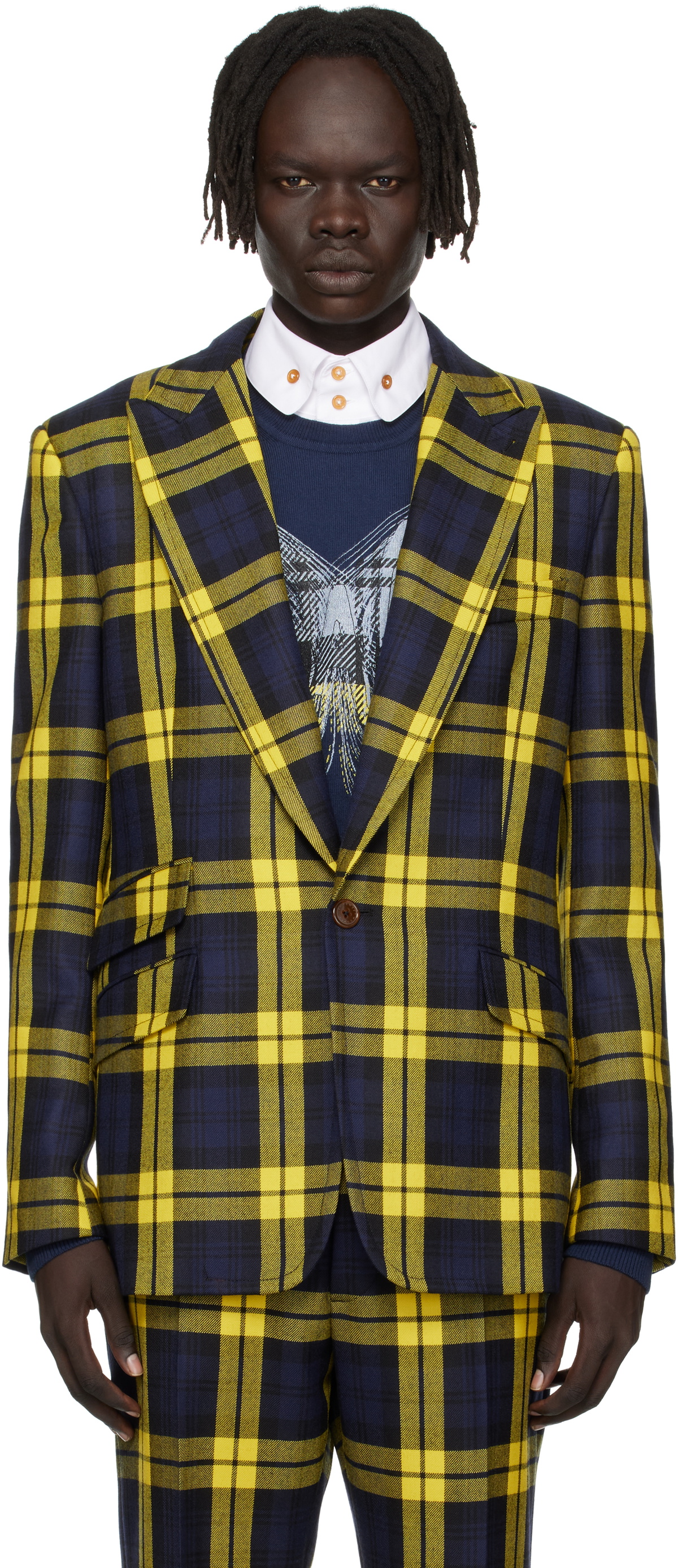 Vivienne Westwood Navy & Yellow One Button Blazer Vivienne Westwood
