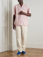 Kardo - Striped Straight-Leg Cotton-Canvas Drawstring Trousers - Green
