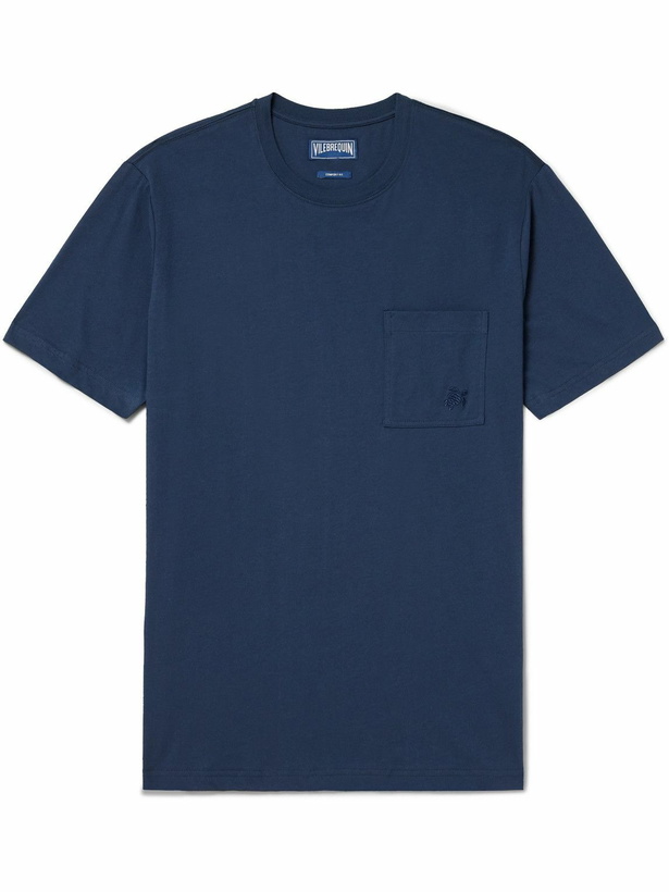 Photo: Vilebrequin - Titan Slim-Fit Logo-Embroidered Cotton-Jersey T-Shirt - Blue