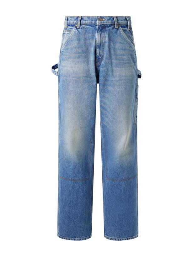 Photo: Cherry Los Angeles - Paint-Splattered Distressed Straight-Leg Jeans - Blue