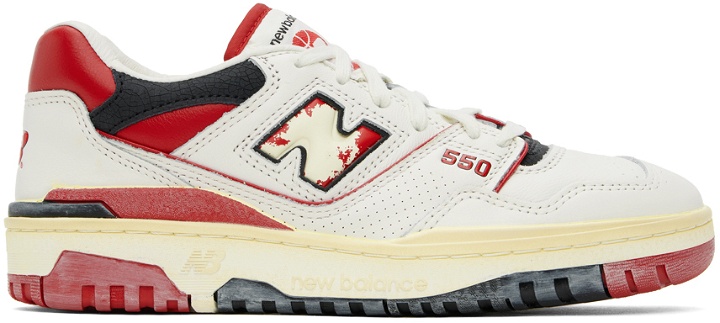 Photo: New Balance White & Red 550 Sneakers