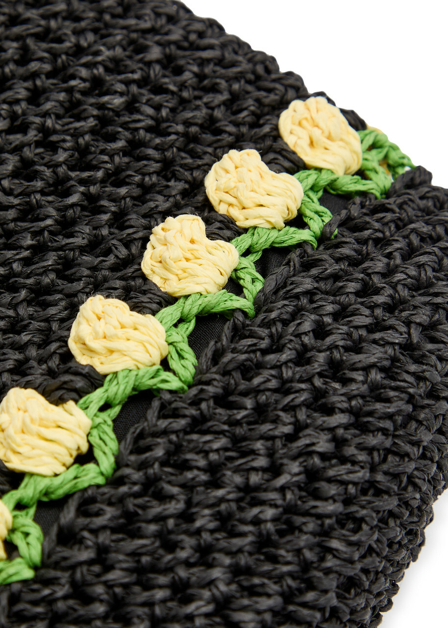 Damson Madder Tulip Raffia top Handle bag - Black - One Size